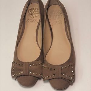 Vince Camuto Annaley Tan Suede Studded Bow Flats